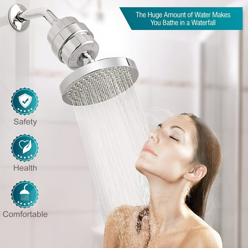 1 juego de cabezal de ducha tradicional de plástico con filtro de agua de 15 etapas, alta presión tipo lluvia, montaje en pared, elimina cloro y sustancias dañinas, forma redonda - ideal para una experiencia de baño con agua suave