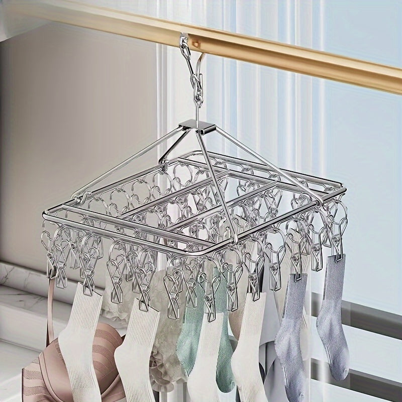 Perchero multipinzas de acero inoxidable para cortavientos, perchero pulido para secar calcetines de metal, pinza sólida gruesa para calcetines domésticos, perchero para secar ropa interior y calcetines en el balcón