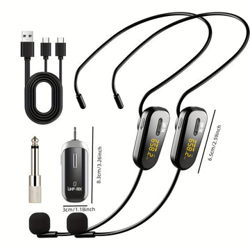 Microfono sin varillas JYX U-210 Más Vendido para 2 Personas con Amplificador de Voz, Adecuado para Actuaciones en Escenario, Enseñanza, Entrenamiento, Yoga, Discursos, Karaoke y Charlas, Carga USB