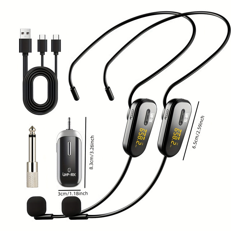 Microfono sin varillas JYX U-210 Más Vendido para 2 Personas con Amplificador de Voz, Adecuado para Actuaciones en Escenario, Enseñanza, Entrenamiento, Yoga, Discursos, Karaoke y Charlas, Carga USB