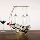 Estante de copas de vino de hierro contemporáneo - Soporte vertical para botellas de metal, soporte para copas de mesa, exhibición de copas de vino al revés, capacidad para 1 botella y 4 copas, no requiere ensamblaje