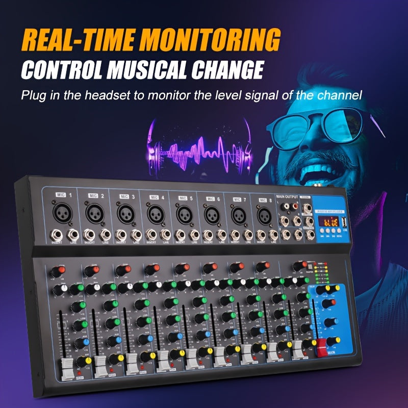 Consola de mezcla profesional NXG de 10 canales con reproducción USB, construcción de aleación, fuente de alimentación operada 110-130V, enchufe estadounidense, mezclador de DJ para presentaciones en escenarios con 99 efectos de reverberación incorporado