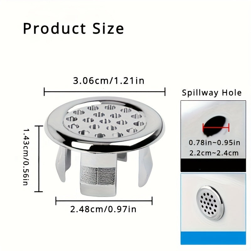 4-Unidad de Cubiertas de Drenaje de Fregadero de Cromo Plástico - Anillos de Parada de Desbordamiento Redondos para Fregaderos de Baño y Cocina - Accesorios de Fregadero de Instalación Fácil
