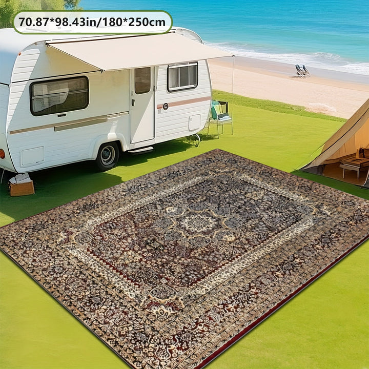 Alfombra Plush 2D con Textura Marrón Claro y Diamantes Dorados + Puntos, Estilo Creativo - Tapete Decorativo Versátil para Entrada, Camping, Patio, Piscina o Garaje. Ideal para Balcón, Terraza, Jardín, Césped o RV. Ligera, Portátil, Fácil de Limpiar y La