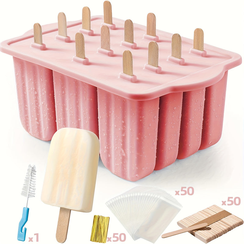 Moldes para Paletas de Silicona, Juego de 12 Bandejas para Congelador, Moldes Caseros para Helados en Barra