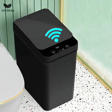 Bote inteligente, pequeño contenedor con tapa para uso doméstico, capacidad de 10 litros, adecuado para dormitorio, baño, oficina, sala de estar, sin batería, bote inteligente con sensor, bote automático de basura con succión eléctrica para baño y sala d