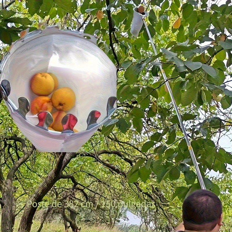 Recogedor de Frutas 2 en 1 con Varilla Telescópica y Bolsa de Malla - Ideal para Caqui, Manzanas, Mangos, Duraznos, Aguacates Naranjas, Sierra de Palo de 230'', Poste Ajustable de 6 Metros, Recolección de Frutas
