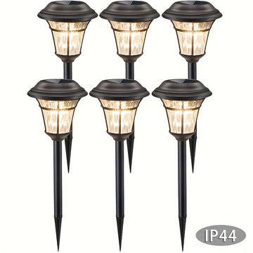 6 luces solares para caminos, faroles solares brillantes, luces decorativas solares para jardín, ideales para senderos, entradas, césped, patios y patios interiores