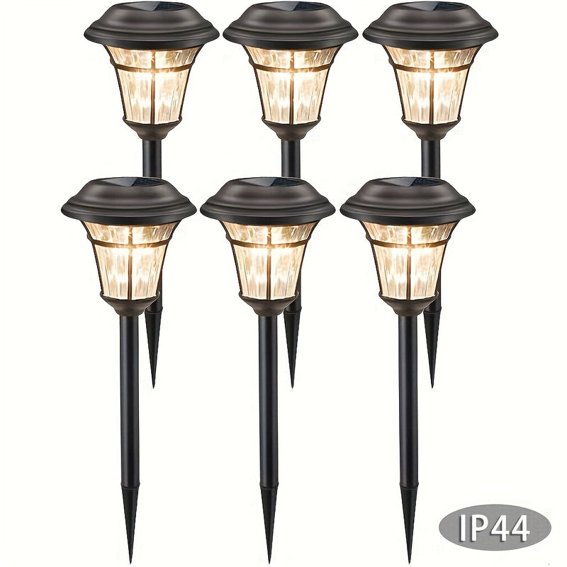 6 luces solares para caminos, faroles solares brillantes, luces decorativas solares para jardín, ideales para senderos, entradas, césped, patios y patios interiores