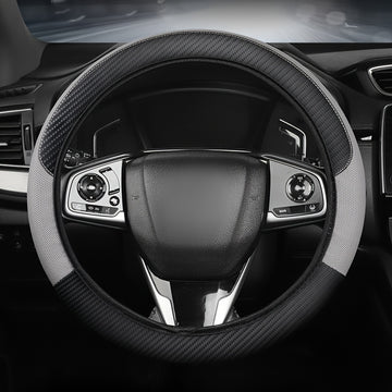 Funda de volante de cuero sintético de ajuste universal con diseño de malla y fibra de carbono - Transpirable, antideslizante, para todas las estaciones, sin anillo interior, se ajusta a la mayoría de los coches, correas de motocicleta | Funda de volante