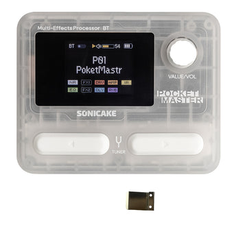 Procesador de efectos múltiples para guitarra Pocket Master de SONICAKE - Simulación de gabinete IR, portátil con clip de cinturón, batería recargable por USB, formato de señal analógica, diseño blanco y transparente, procesador de efectos de guitarra |