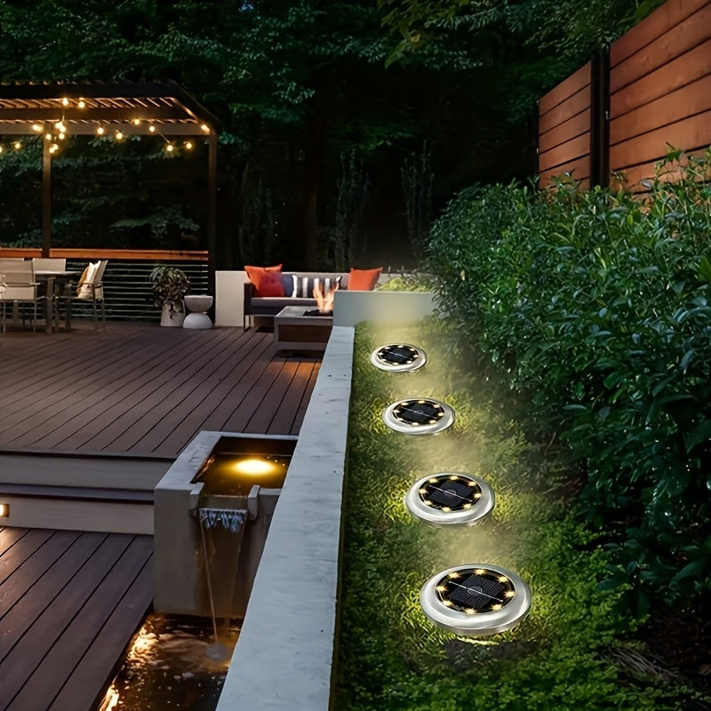 12 piezas de Luces Solares Inteligentes para Suelo, Luces Solares Exteriores para Pasos, 8/4 piezas de Luces para Caminos, Detección Inteligente de Luz, ideales para crear ambiente en escaleras, jardines, fiestas, bodas y regalos de cumpleaños, Luz Cálid