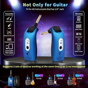 2pcs/1pc Sistema sin varillas de Guitarra 2.4GHz - Plug & Play con Sincronización Automática, Transmisor y Receptor XLR Recargable con Sincronización en 3 Segundos, 0.3W para Guitarras, Bajos, Instrumentos de Viento, Karaoke Doméstico, Equipo Musical, Di
