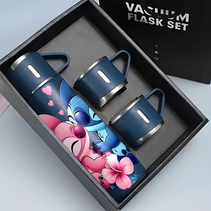 Juego de 1 termo de acero inoxidable Disney Stitch de 17 oz, taza térmica a prueba de fugas con 3 tazas para bebidas frías y calientes, suministros para viajes de negocios y escuela LHB03211