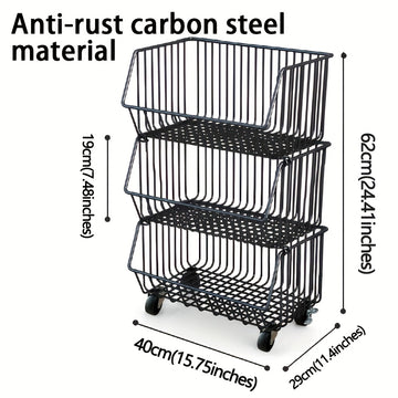 Carrito de Almacenamiento de Cocina Multinivel GDBY - 5/4/3/2 Capas, Cestas de Alambre Metálico Apilables para Frutas y Verduras, Organizador Móvil con Ruedas para Despensa, Baño, Cuarto de Lavado