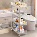 Carrito organizador rodante de 3 niveles con ruedas - Acrílico resistente y acero inoxidable, ideal para baño, cocina, oficina y espacios estrechos, disponible en 3 o 4 niveles, organizador de baño|Carrito blanco elegante|Isla de almacenamiento móvil, ca