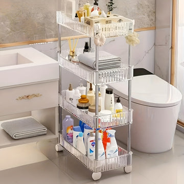 Carrito organizador rodante de 3 niveles con ruedas - Acrílico resistente y acero inoxidable, ideal para baño, cocina, oficina y espacios estrechos, disponible en 3 o 4 niveles, organizador de baño|Carrito blanco elegante|Isla de almacenamiento móvil, ca