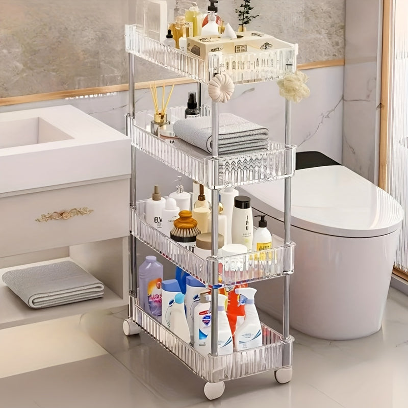 Carrito organizador rodante de 3 niveles con ruedas - Acrílico resistente y acero inoxidable, ideal para baño, cocina, oficina y espacios estrechos, disponible en 3 o 4 niveles, organizador de baño|Carrito blanco elegante|Isla de almacenamiento móvil, ca