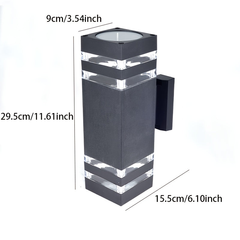 1 ud., Lámpara de Pared Exterior Negra Simple, Sin Fuente de Luz, Doble Cabeza 2-Niveles, Iluminación Arriba y Abajo de 6 Niveles, Base E27 para Bombilla, Carcasa Plástica IP55, Lámpara Cuadrada Montable en la Pared, Adecuada para Patio, Puerta Principal