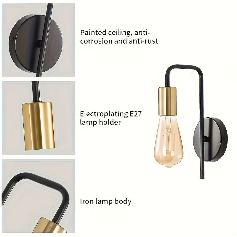 2 piezas de luz de pared semi-incluida de hierro forjado retro, estilo industrial, candelabro de satélite, luz de techo clásica para el hogar, base de bombilla E26/E27, iluminación multifuncional elegante de doble cabeza para dormitorio, estudio, cocina,