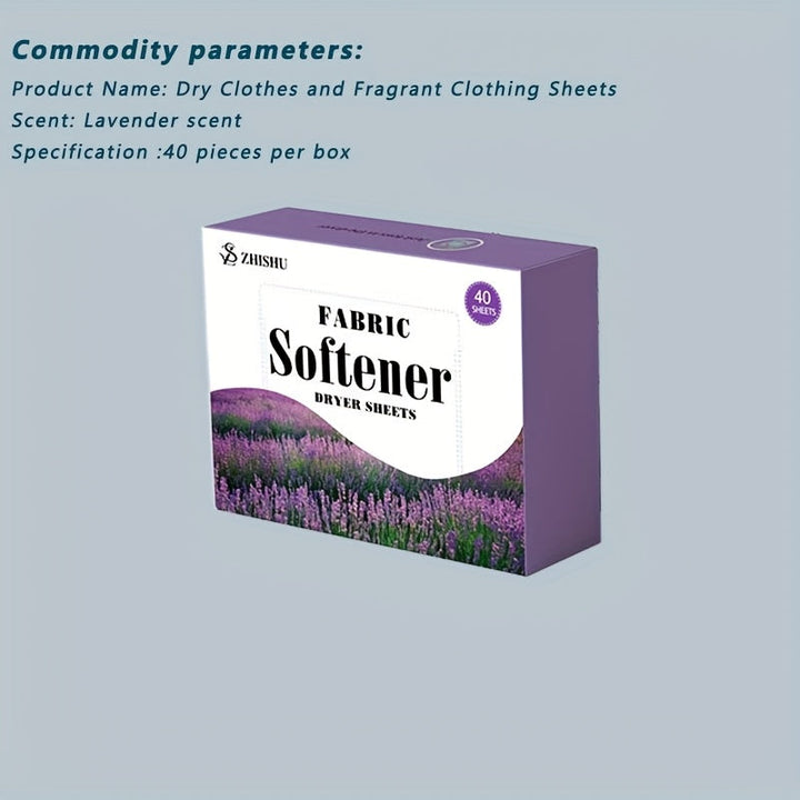 40 hojas de secado de ropa suave, con una variedad de olores, pueden usarse para eliminar arrugas, reducir la electricidad estática y hacer que la ropa sea más suave. Son adecuadas para uso en secadoras de hogar y tiendas de limpieza a seco.