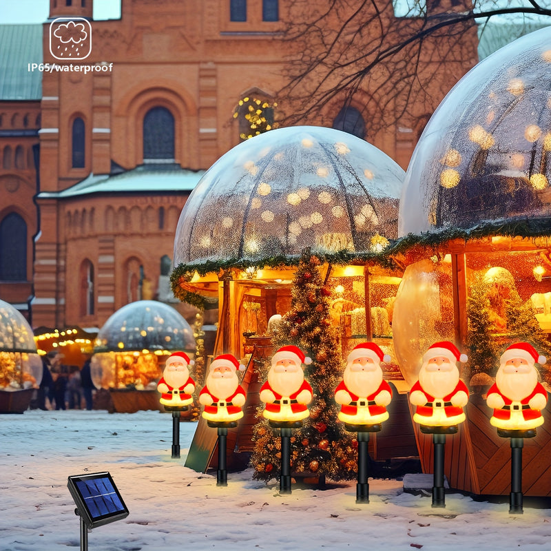 Decoración Navideña Eléctrica Solar para el Jardín, 1 Juego de 6 Luces Solares de Papá Noel, Año Nuevo, Acción de Gracias, Luces de Estaca para Jardín, Decoración Navideña para el Césped y Camino, Fiesta de Navidad y Camping