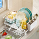 Estante para Platos de Una Capa que Ahorra Espacio con Porta-Cubiertos y Tabla de Escurre - Perfecto para la Organización del Fregadero de la Cocina