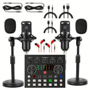 Paquete de Equipo para Podcast para 2, Interfaz de Audio V8s con Tarjeta de Sonido Todo en Uno y Micrófono Condensador BM800, Micrófono para Podcast, Perfecto para Grabación, Transmisión en Vivo