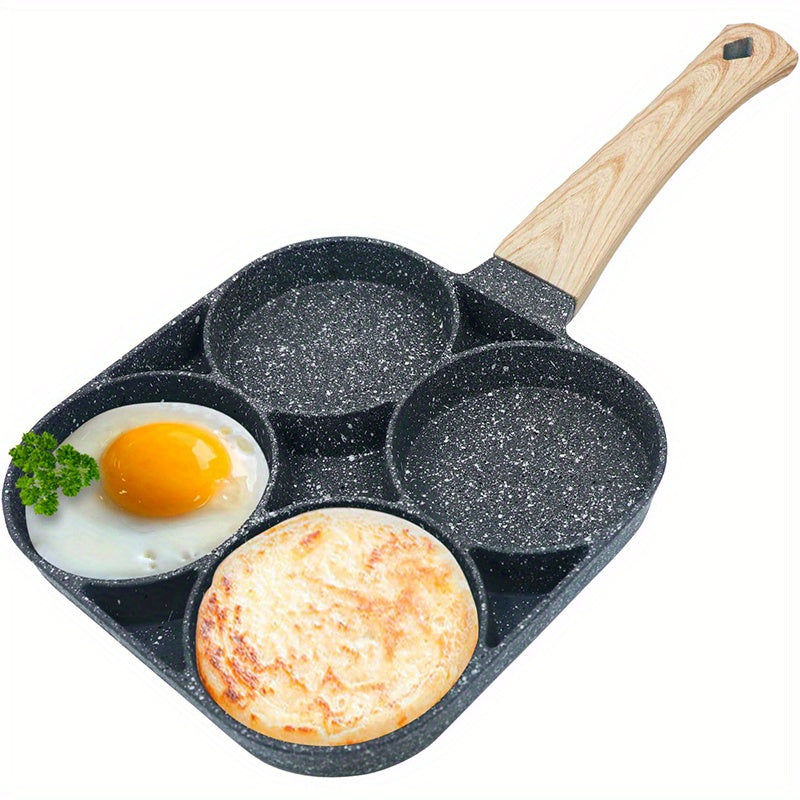Sartén antiadherente de 4 orificios con recubrimiento de piedra Maifan - Mango de aluminio, ideal para huevos, panqueques y más - Solo lavado a mano, compatible con inducción, utensilios de cocina | Utensilios de cocina modernos | Cocina duradera