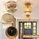 1pc Lámpara de techo de bambú tejida a mano - Estilo Bohemio, Eficiente en energía con base E26, Ideal para salón, dormitorio, cocina, pasillo, Iluminación de cocina | Iluminación de estilo bohemio | Lámpara de techo tejida a mano