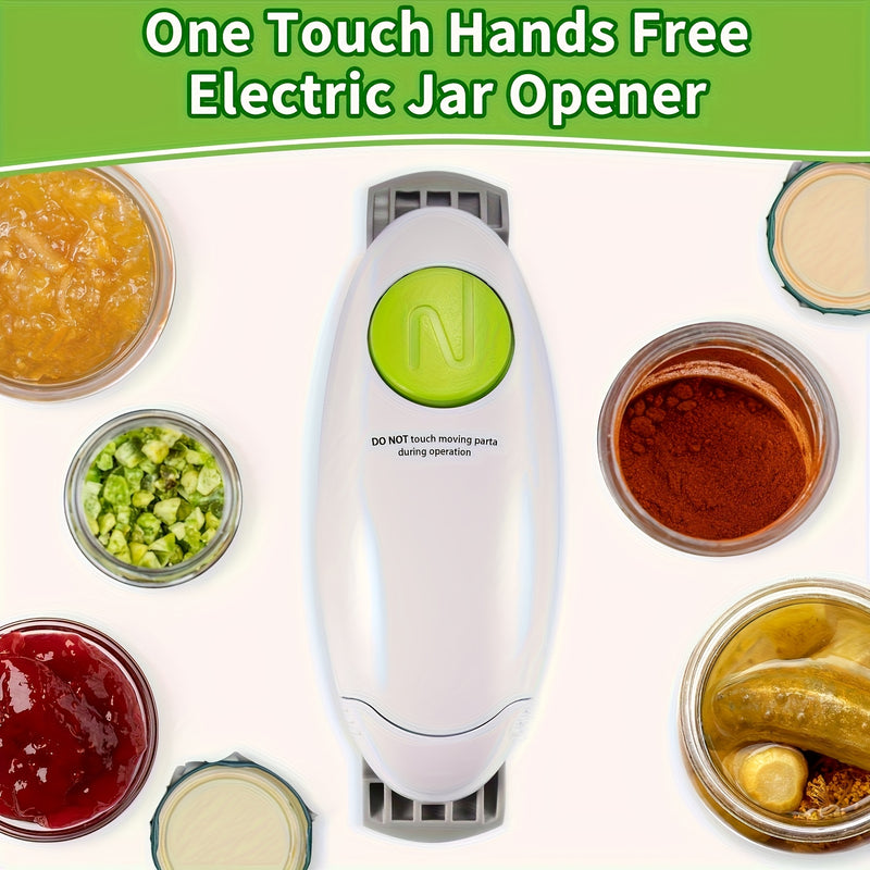 1pc Abridor Eléctrico de Tarros y Botellas con Extracción Automática de Tapa a Un Toque & Cierre Seguro - Diseño Ergonómico para Artritis, Manos Débiles & Ancianos - Electrodoméstico de Cocina Alimentado por Batería para Agarrar Fácilmente Tarros, Botell