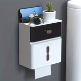 1 Estante De Almacenamiento De Doble Capa Para Baño, Caja De Pañuelos De Papel En Rollo, Soporte De Pañuelos Sin Perforación De Gran Capacidad Montado En La Pared Del Inodoro