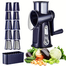 5 en 1, rallador de queso y cuchilla de verduras con mano de viento, cuchillas intercambiables de acero inoxidable, base de succión fuerte, fácil de limpiar, regalo ideal para la cocina, azul marino