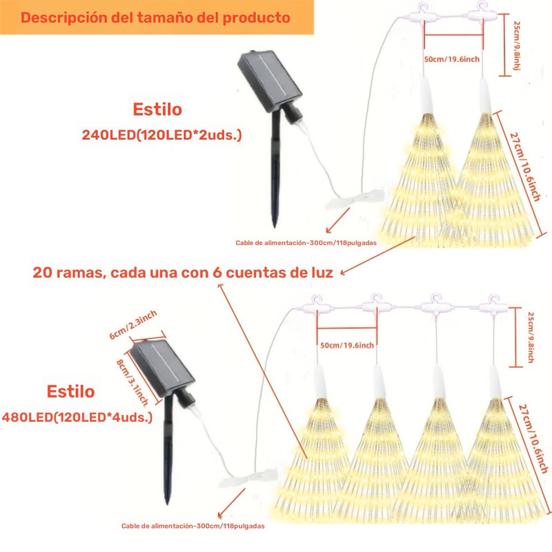 Conjunto de Luces Solares Colgantes para Jardín Exterior de 2 piezas/4 piezas, Luces Inteligentes Esféricas con Estallido de Estrellas y 240/480 LEDs, Impermeables IP65 en 8 Modos, Cuerda de Hadas de Alambre de Cobre para Decoración de Año Nuevo y Navida
