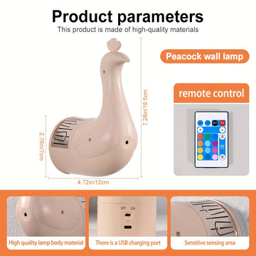 Lámpara de pared de pavos reales - Lámpara de pared de plástico de arte 3D independiente, 16 colores ajustables para diferentes habitaciones - Iluminación con temática animal, control remoto y táctil, batería recargable, adecuada para fiestas en interior