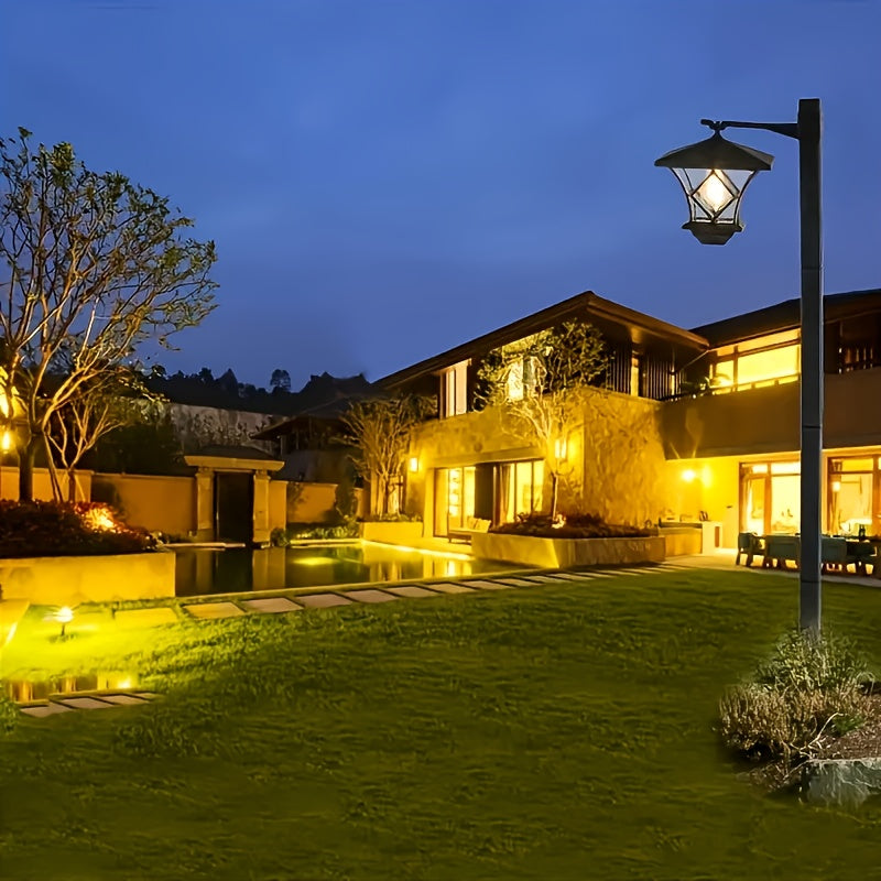 Luces solares LED para jardín exterior - con poste de 1.5 m, sensor automático de encendido/apagado, luces solares para caminos, patio, entrada - iluminación de paisaje eficiente, fácil instalación, diseño clásico, decorativas, plástico duradero, resiste
