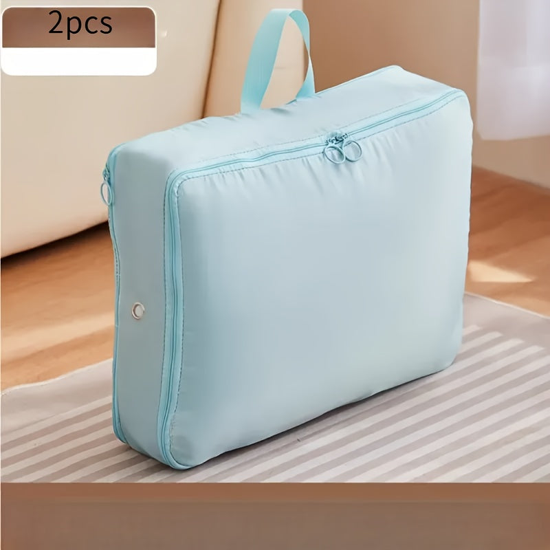 2 Piezas de Bolsas de Compresión Ahorradoras de Espacio con Cierre Seguro y Diseño Expandible - Tela Oxford Resistente para Ropa, Mantas, Viajes y Mudanzas - Organizador Multiusos (Rosa Pastel/Blanco, Gris/), Almacenamiento Bajo la Cama, Forma Compacta,