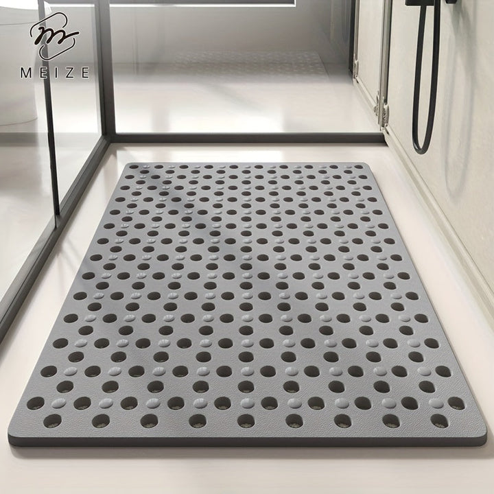 Alfombra de Ducha Antideslizante Meize con Ventosas Fuertes - Drenaje Rápido, Círculos de Masaje, Ideal para Duchas, Hoteles y Bañeras - Gris Oscuro/Khaki, Alfombras de Ducha para el Interior de la Ducha