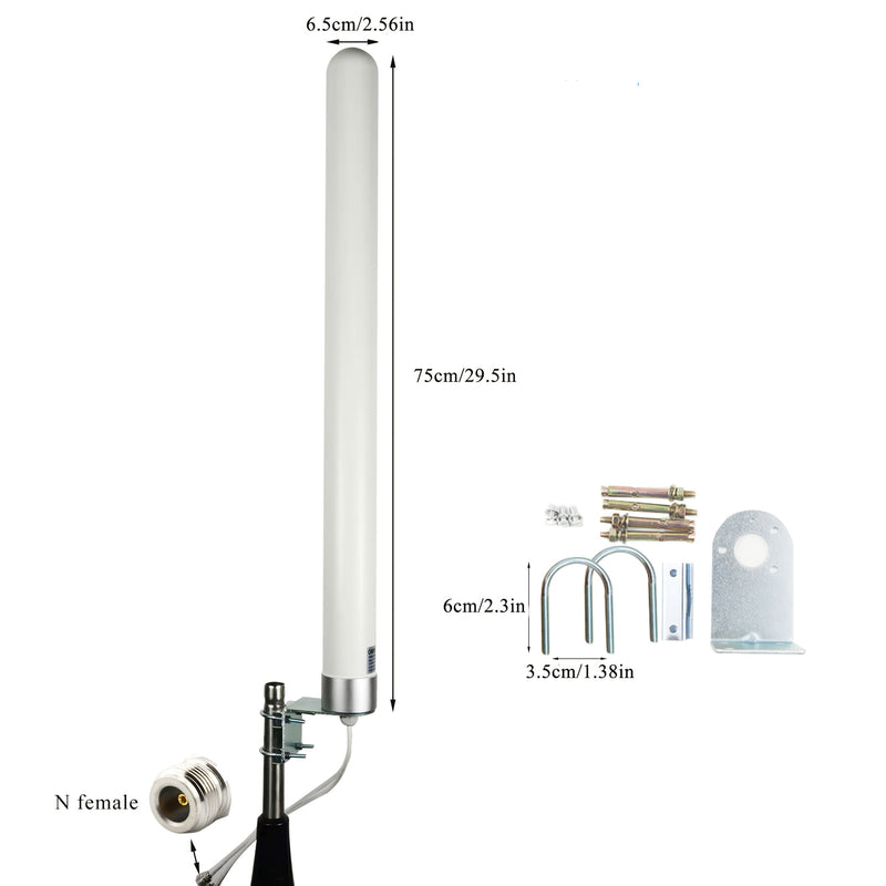 Antena 4G LTE para Exterior - Amplificador de Señal Celular Omni-Direccional 2x2 MIMO de 74.93 cm con Ganancia de 12dBi, Diseño de Alta Calidad y Compatibilidad con Operadores (AT&T/Verizon/Sprint/T-Mobile), Antenas para Wifi, Mejora del Internet Móvil,