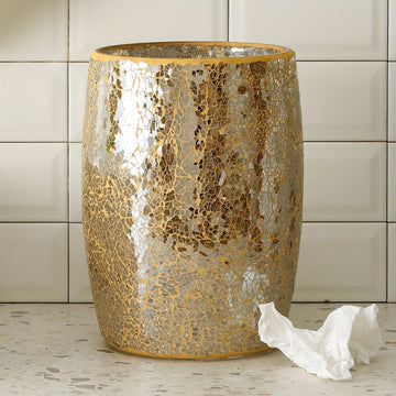 Bote de basura decorativo para baño con mosaico de vidrio, ovalado, 19.05 cm de diámetro x 25.4 cm de alto