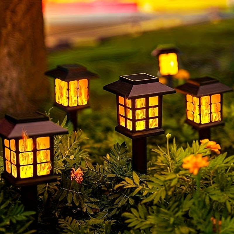 Luces de sendero solares de 6 paquetes con lente de llama LED parpadeante, spotlight de ABS no removible con acabado pulido, luces de jardín de montaje semi-hundido, control de sensor de luz, resistente a la corrosión, iluminación portátil para exteriore