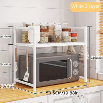laoyeboubi Soporte de microondas de 2 niveles, estante de cocina ajustable y expandible, sin madera, fácil de limpiar, para microondas, almacenamiento de horno - Material de plástico, compatible con contacto no alimentario