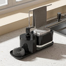 Juego de 1 dispensador de jabón y soporte para esponja 2 en 1 moderno para cocina, acero inoxidable 304, sin necesidad de electricidad o baterías, organizador para mesón de baño con bomba de jabón y dispensador de líquido para lavar platos