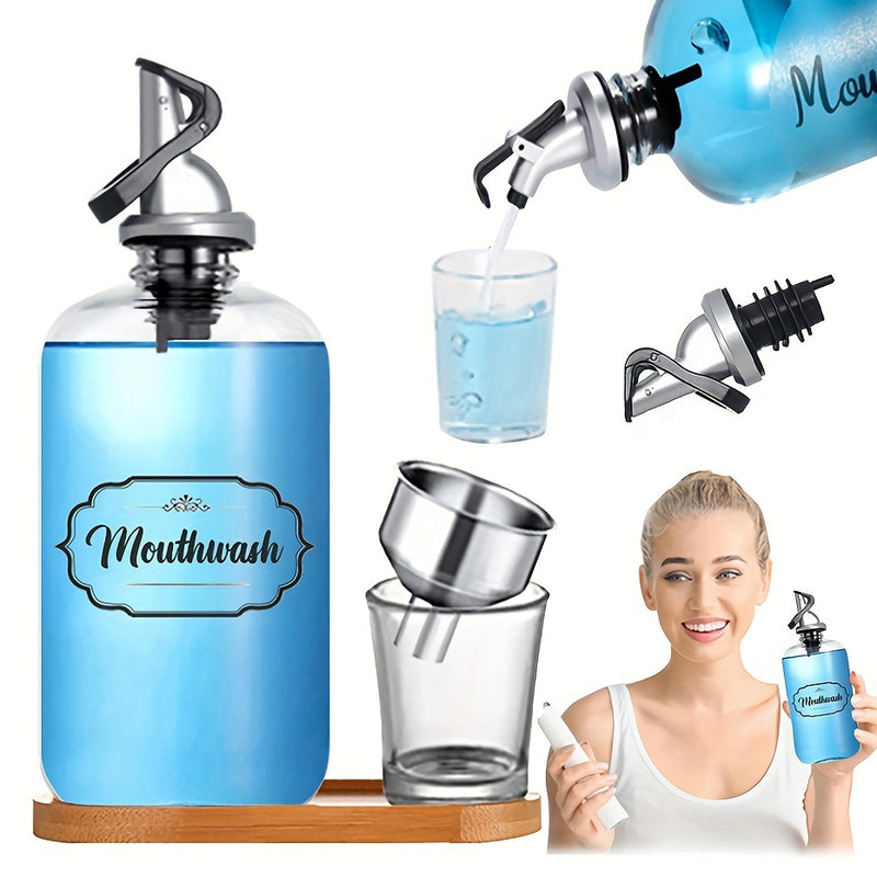 1 juego de Dispensador Automático para Enjuague Bucal, Botella Transparente con Vertedor para Pasta Dental y Ambientador de Aliento Recargable