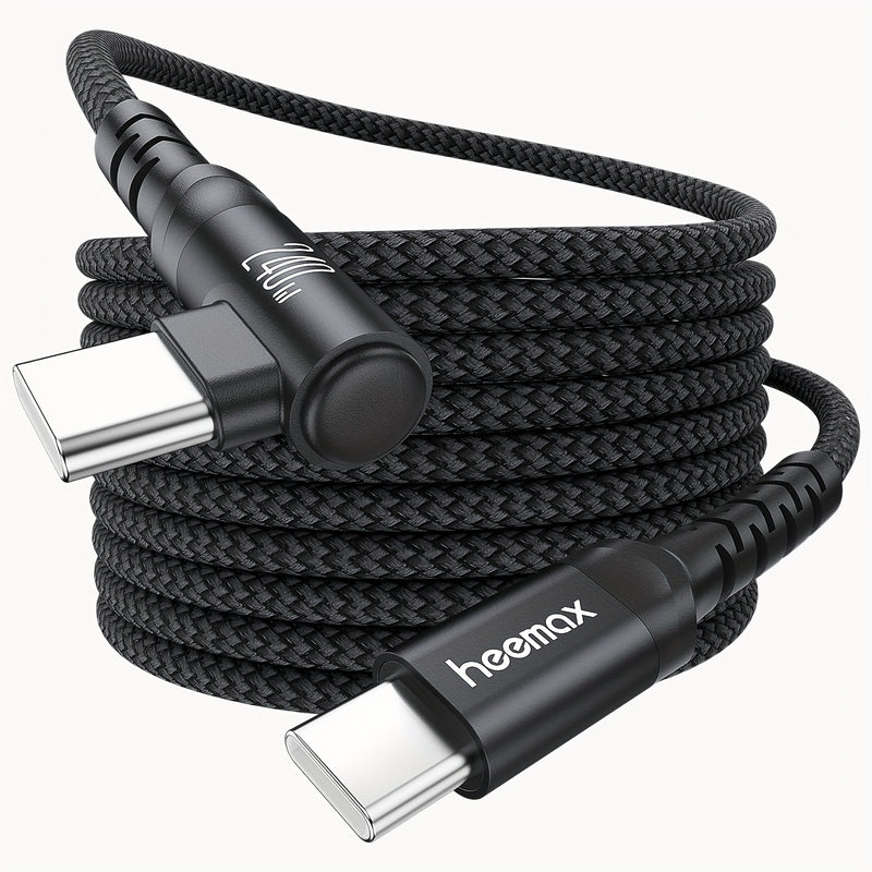 Cable de carga rápida HEEMAX de 240W, con diseño de ángulo recto C a C y USB-C a USB-C, con diseño de 90°, transferencia de datos de alta velocidad, cable trenzado duradero para teléfonos inteligentes y portátiles, cable de carga para teléfono, accesorio