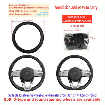Funda para volante en cuero sintético transpirable - Protector duradero y resistente a rayones con detalles en rojo, para autos pequeños, uso en todas las estaciones, accesorios para interior de auto, accesorio elegante para auto, piezas de calidad para