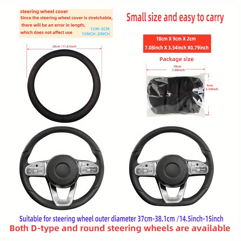 Funda para volante en cuero sintético transpirable - Protector duradero y resistente a rayones con detalles en rojo, para autos pequeños, uso en todas las estaciones, accesorios para interior de auto, accesorio elegante para auto, piezas de calidad para