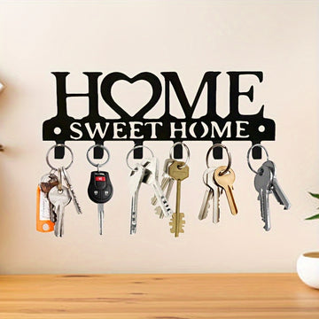 1pc Soporte de llaves de metal, decoración de pared "Hogar dulce hogar", perchero para abrigo, sombrero, toalla, cocina, baño, puerta, paraguas, impermeable, bolso, fácil instalación, montaje en pared, no necesita energía, decoración festiva para exterio