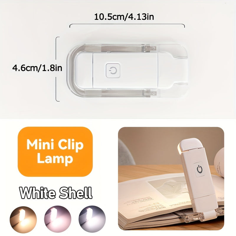 Mini Luz de Lectura Plegable Portátil, Recargable USB con Protección Ocular para Noche, 3 Colores de Iluminación y 3 Niveles de Brillo Ajustables, Clip para Libros, Fácil de Almacenar