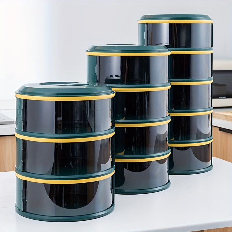 Contenedor de almacenamiento de alimentos pila de 3/4/5 niveles con tapa transparente deslizante - Duradero, fácil de limpiar, protección contra polvo e insectos - Ideal para la organización de la cocina de verduras, carnes, frutas y snacks